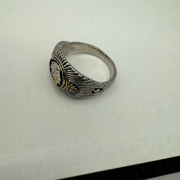 New Two Toned 925 Stamped Silver -Gold Color Native American Head Design Ring - Picture 13 of 16